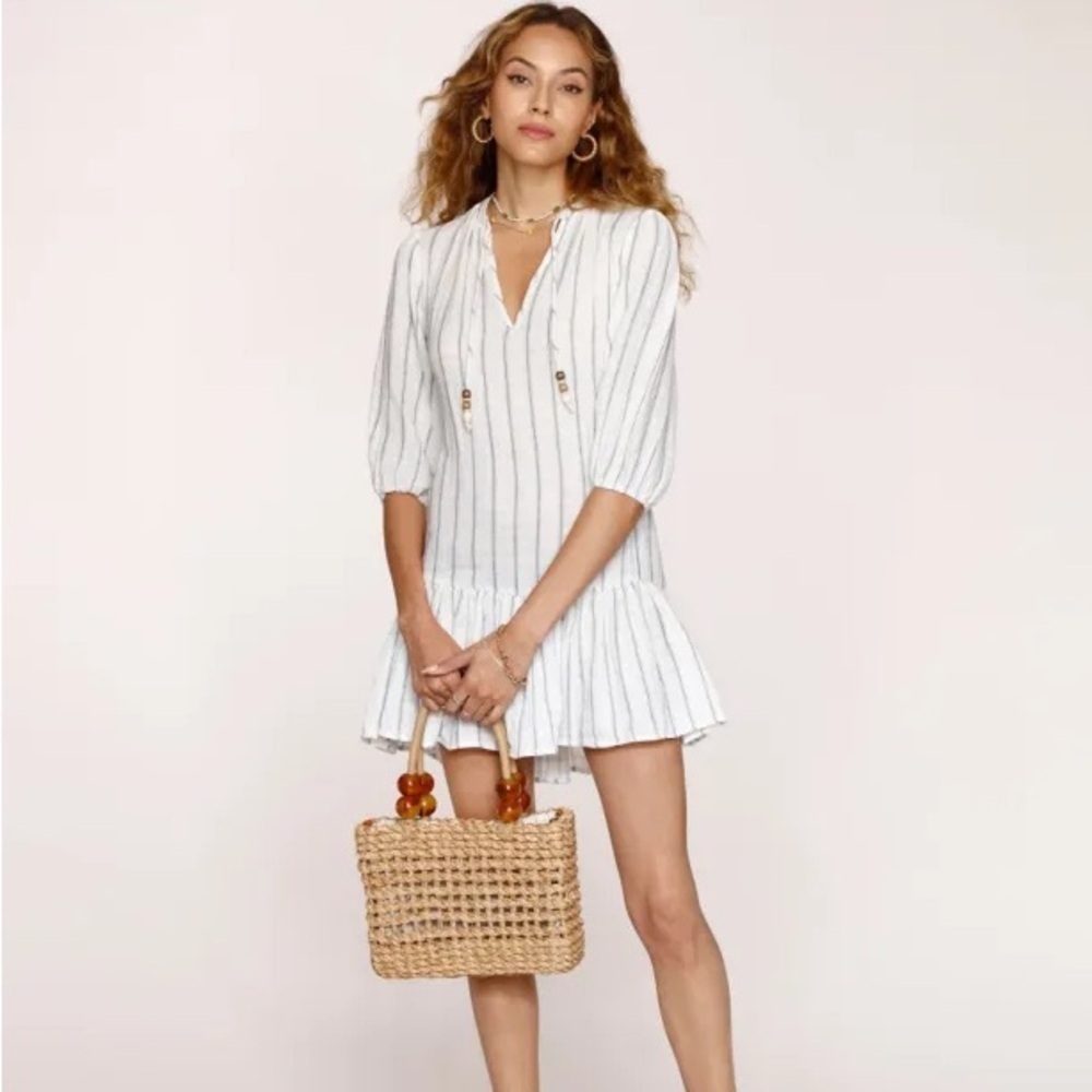 Heartloom Zein Dress Striped White Cotton Ruffle Mini size‎ Small Mamma Mia